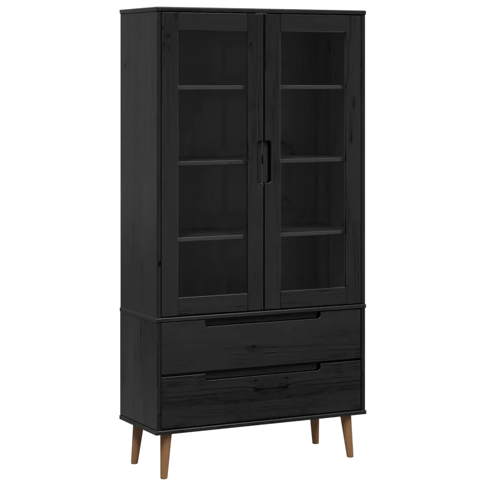 vidaXL Glazen Display Kast MOLDE 90 x 35 x 175 cm Massief grenenhout zwart, foto 3