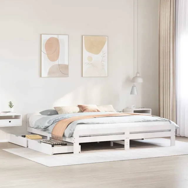 vidaXL Bedframe zonder matras massief grenenhout wit 180x200 cm