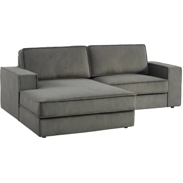 sweeek Linker hoekbank corduroy met 3 zitplaatsen - chill Grijs