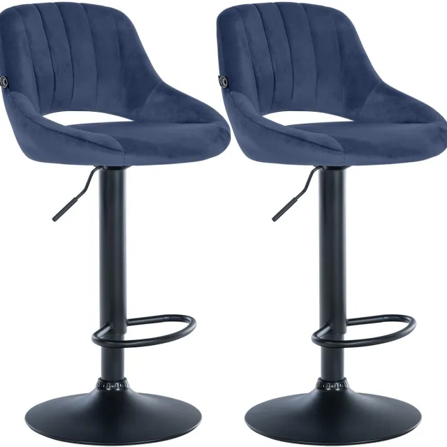 CLP Milet Set van 2 barkrukken - Met rugleuning - Verstelbaar - Velvet - Fluweel - zwart/blauw