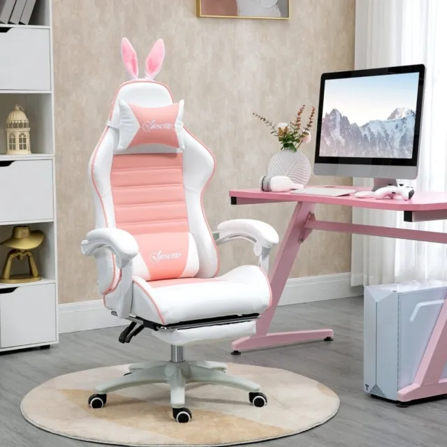 COVREO Gamingstoel 65 x 63 x 142 cm, roze kunstleer met voetsteun Pink