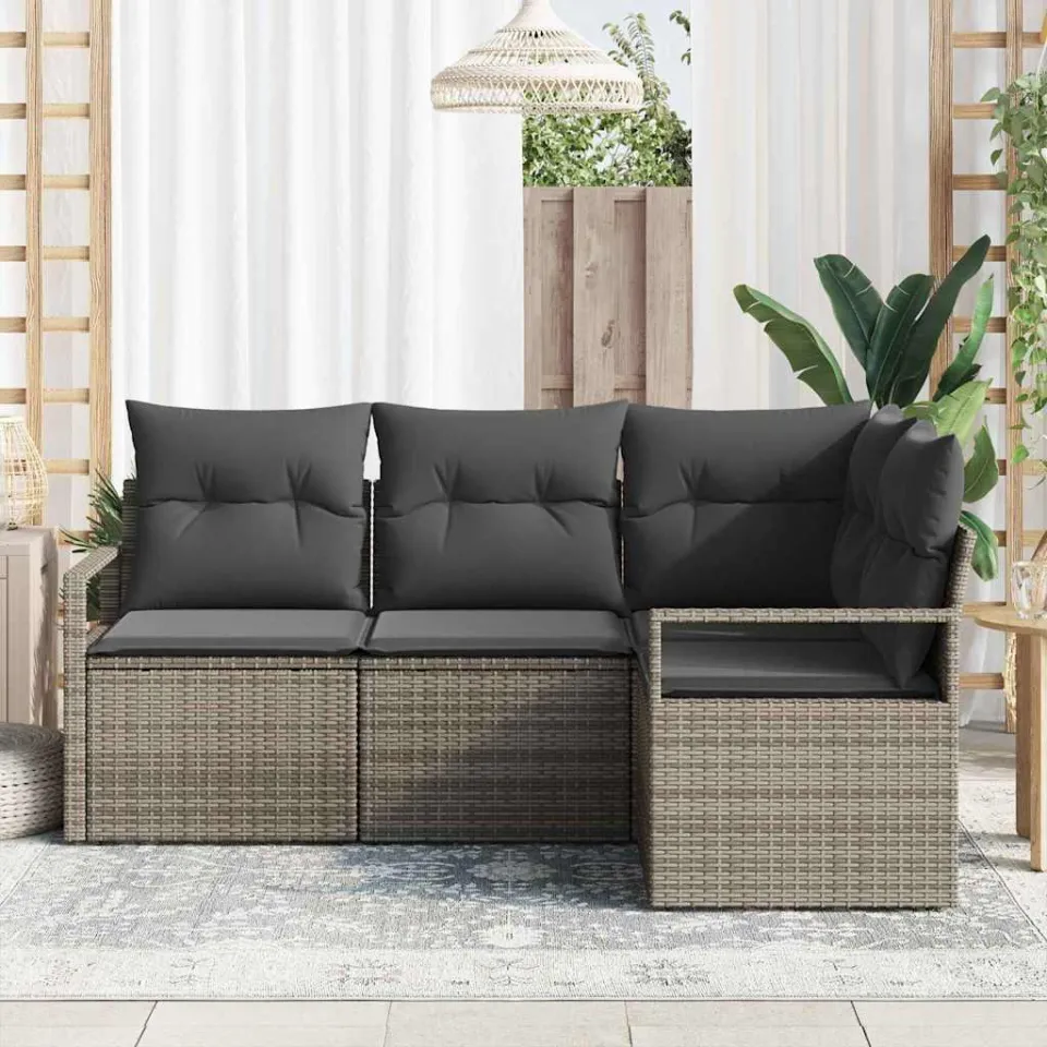 vidaXL Bankstel 4 st Grijs poly rattan, foto 3
