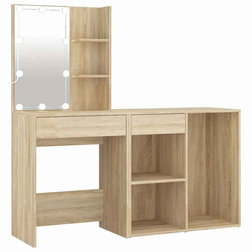 vidaXL Kaptafel met kastje en LED's bewerkt hout sonoma eikenkleurig Bruin