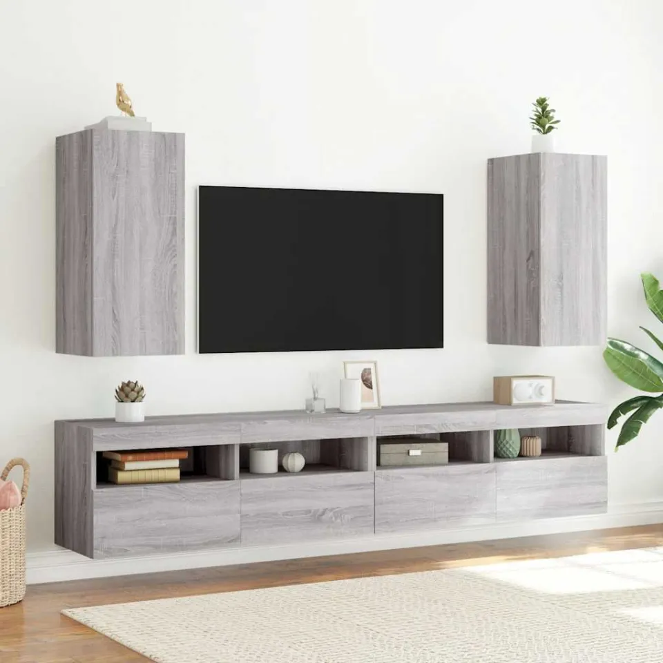 vidaXL Tv-wandmeubel met LED-verlichting 30,5x35x70 cm grijs sonoma, foto 4