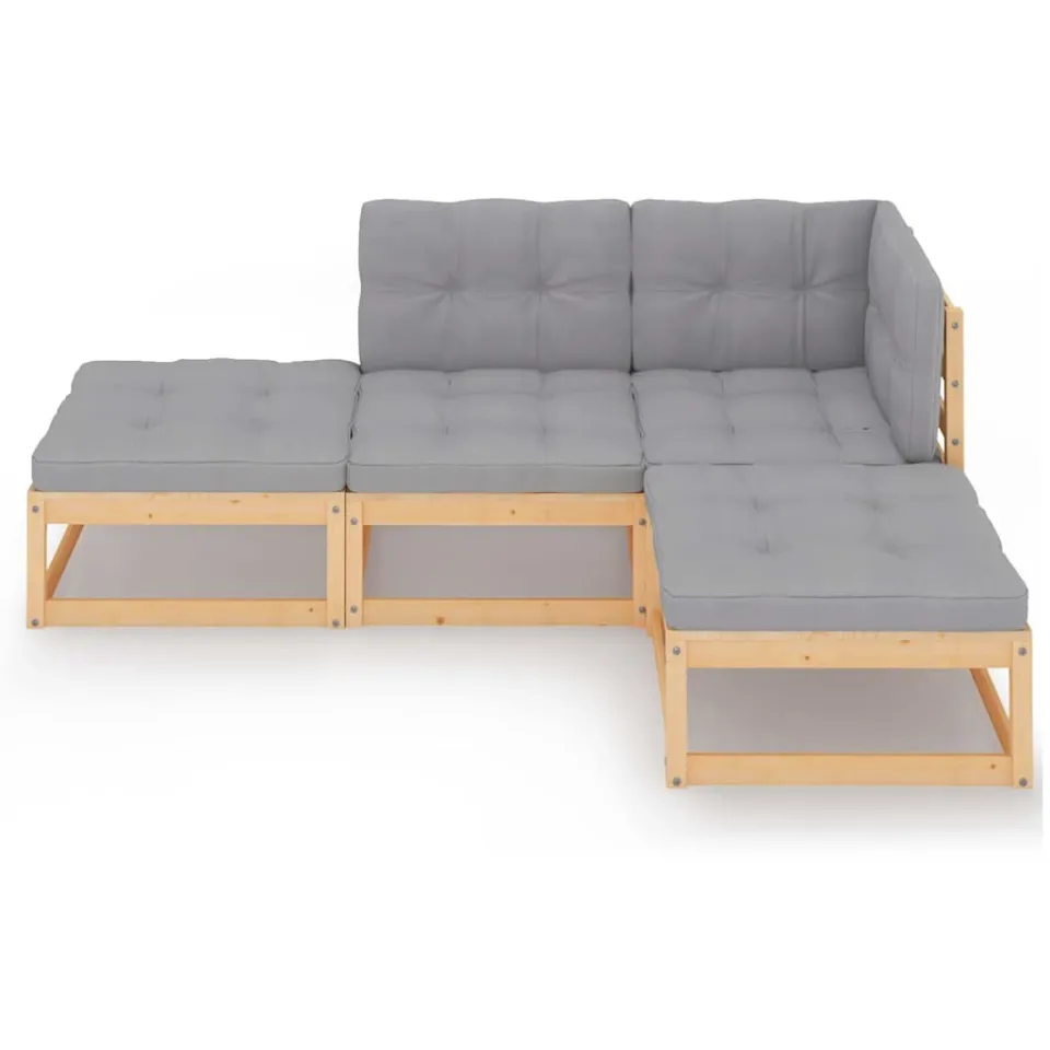 vidaXL 4-delige Loungeset massief grenenhout Grijs