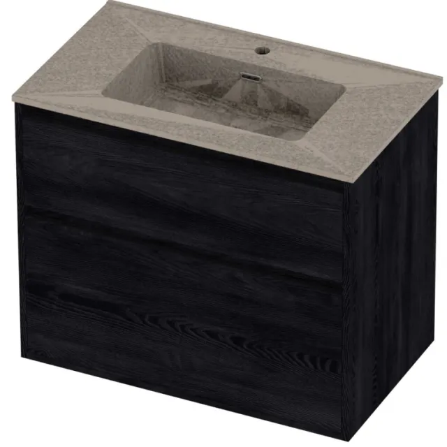 Proline Tribute Badmeubelset Porselein Elegant 1 Gat 80x46x67 cm Mat Crème Cotton Black Oak Eiken