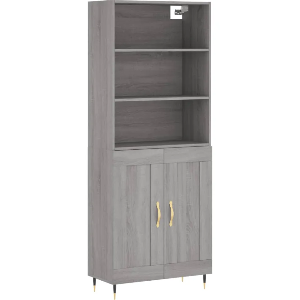vidaXL Hoge kast 69,5x34x180 cm bewerkt hout grijs sonoma eikenkleurig, foto 3