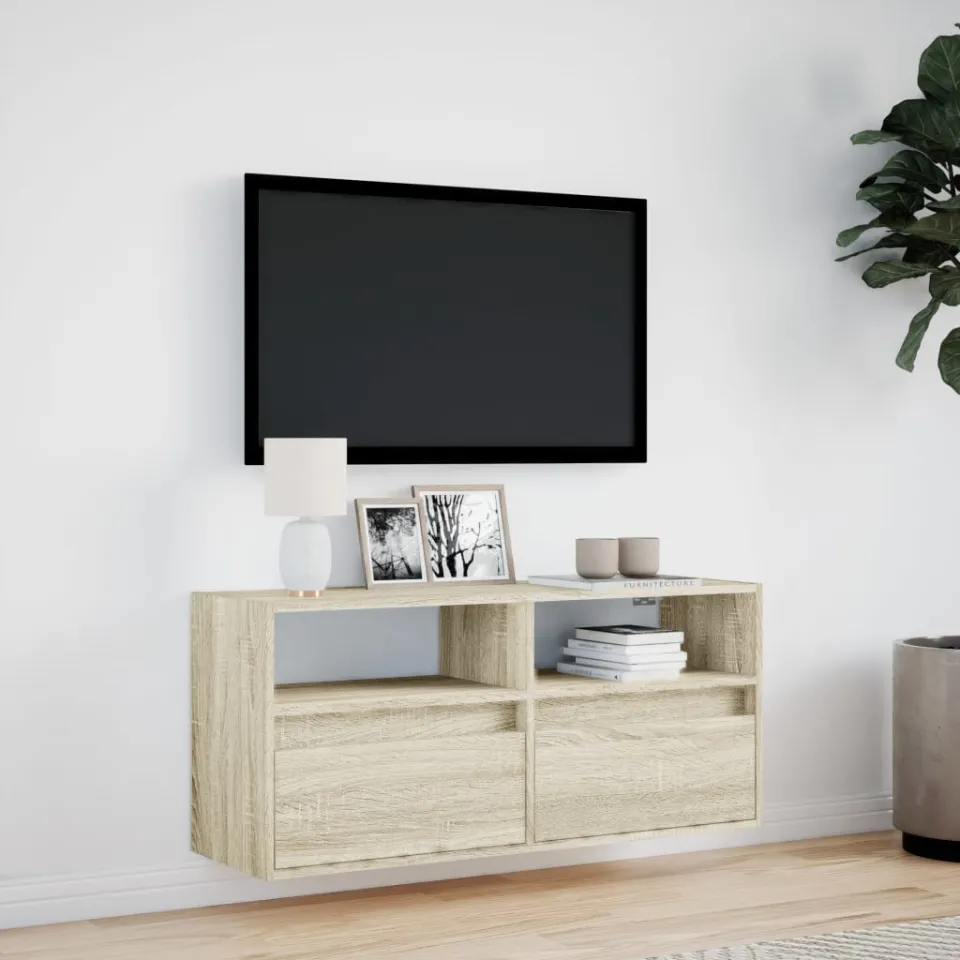 vidaXL Tv-wandmeubel met LED-verlichting 100x31x45 cm sonoma eiken, foto 2