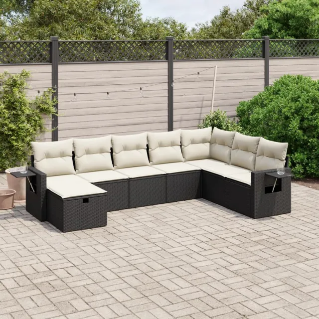 vidaXL 8-delige Loungeset met kussens poly rattan zwart, foto 2