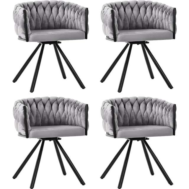 MUVANO Fluwelen Eetkamerstoel Grijs - Eetkamerstoelen Set Van 4 - Moderne Fluwelen Draaistoel - 360 Graden Draaibaar - Woonkamer - Grijs