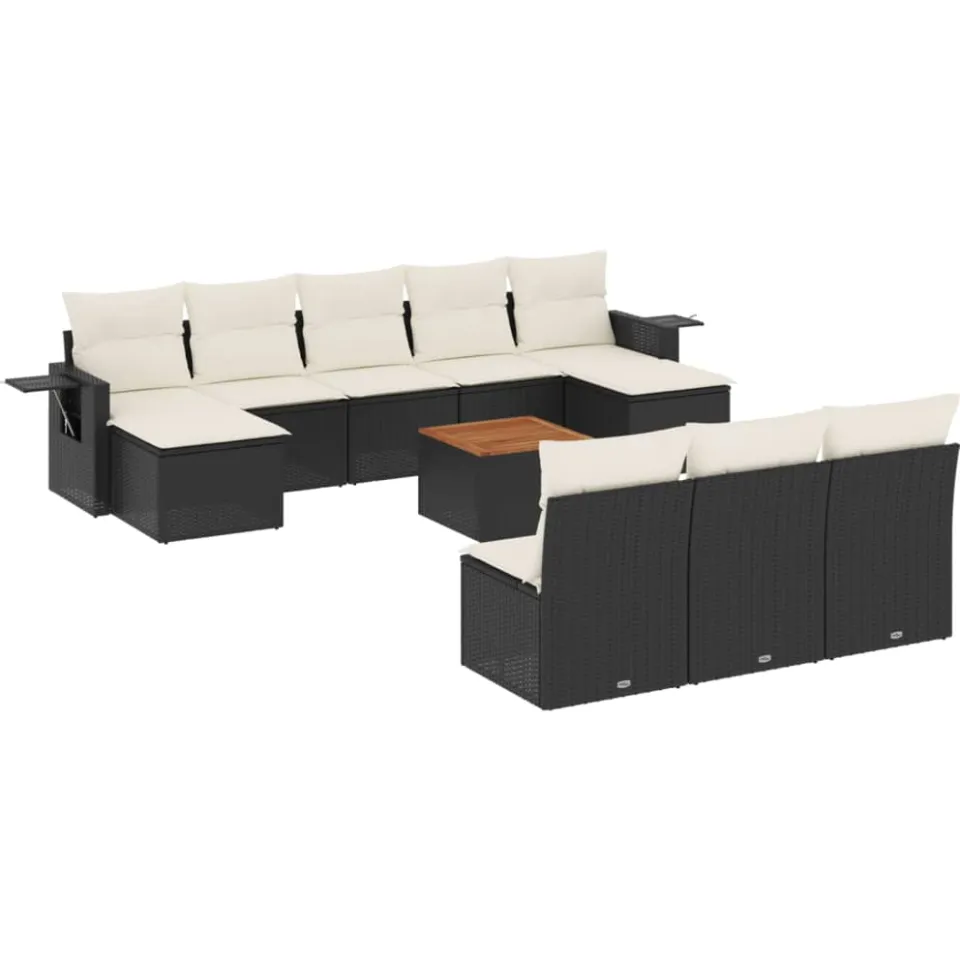 vidaXL 11-delige Loungeset met kussens poly rattan zwart, foto 3