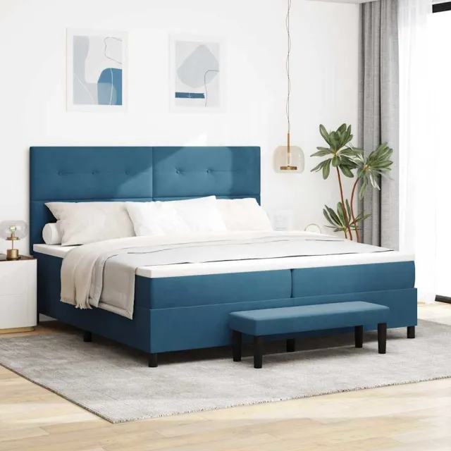 vidaXL Boxspring bed met hoofdeinde Donkerblauw 200 x 200 cm Fluweel