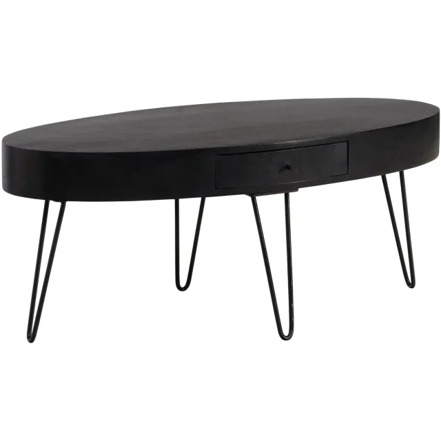 Cosmo Casa Salontafel - Massief mangohout - Zwart - IJzeren onderstel - 100 x 50 x 40 cm
