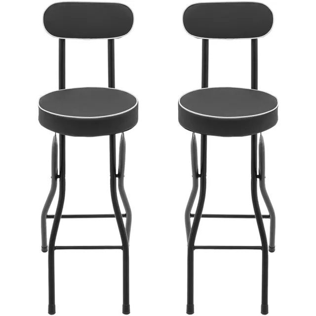 DeltaMerch Barkruk 2x - Barstoel - Kruk - Draagbaar - Inklapbaar - Gevoerde zitting - 125kg draagvermogen - 40x26x88cm - Zwart