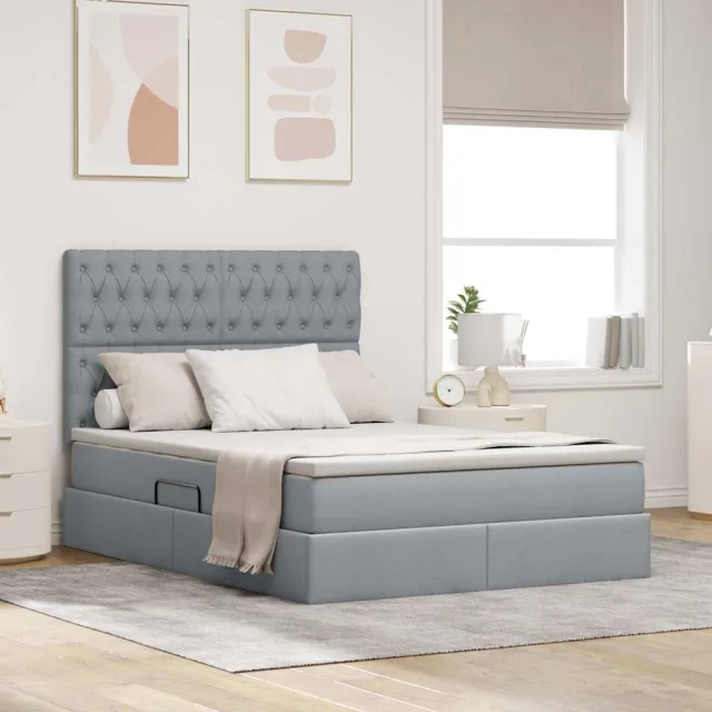 vidaXL Opslag bed met matras met opslag Lichtgrijs 140 x 190 cm Stof