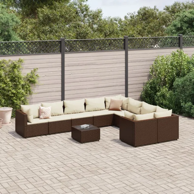 vidaXL 10-delige Loungeset met kussens poly rattan bruin, foto 2