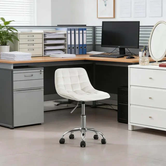 COVREO Bureaustoel 43 cm Cream White, velvet en metaal, zonder armleuningen crèmewit