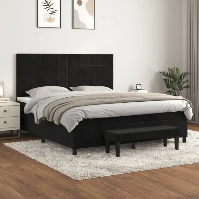 vidaXL Boxspring met matras fluweel zwart 160x200 cm