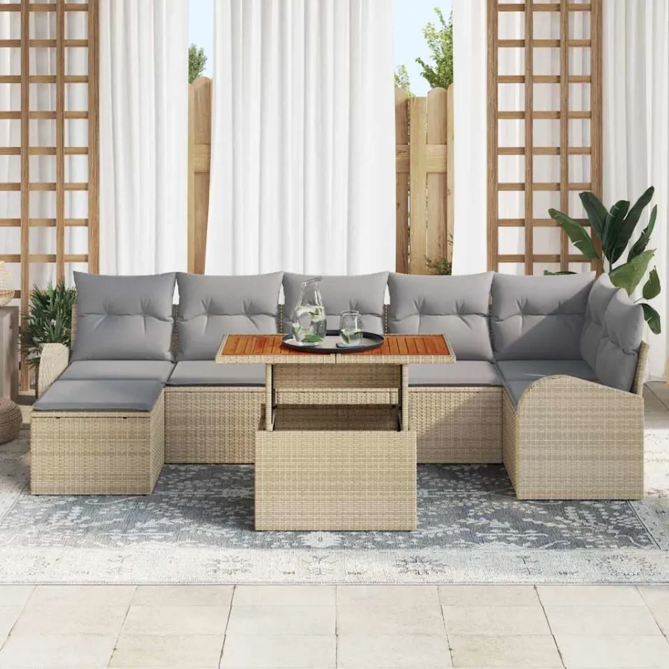 vidaXL Tuin Sofa Set 8 st beige en lichtgrijs, foto 3