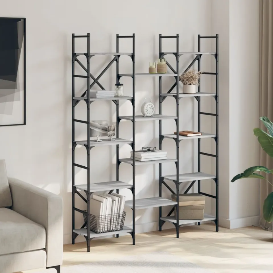 vidaXL Boekenkast 127,5x28,5x172,5 cm bewerkt hout grijs sonoma eiken, foto 3