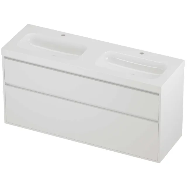 Proline Haga Badmeubelset Polystone Mezza 2 Gaten 140x46x73 cm Glans Wit Mat White Mat Wit