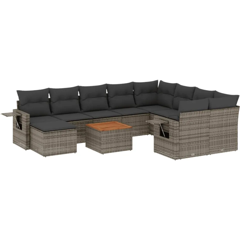 vidaXL 11-delige Loungeset met kussens poly rattan grijs, foto 3