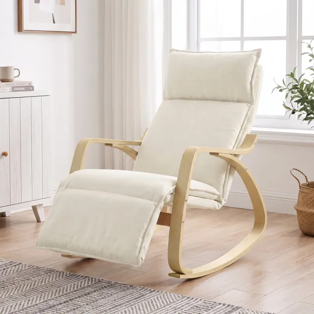 MUVANO Schommelstoel met comfortabele bekleding - verstelbare schommelstoel voor ontspanning - schommelstoel met hoge rugleuning - schommelstoel met moderne uitstraling - 67B x 106T x 92H cm - geschikt voor woonkamer of slaapkamer - crème