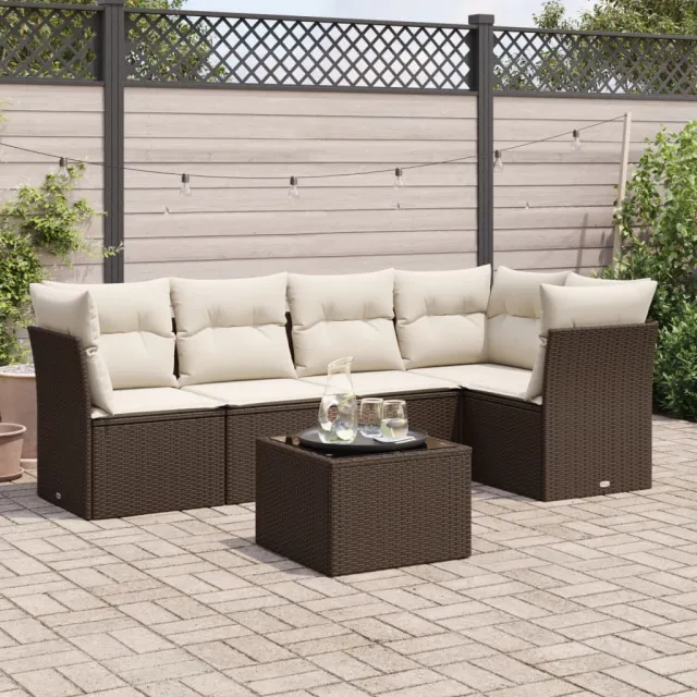 vidaXL 6-delige Loungeset met kussens poly rattan bruin, foto 2
