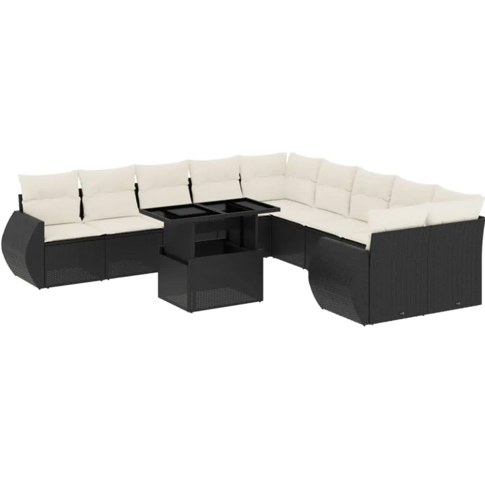 vidaXL 11-delige Loungeset met kussens poly rattan zwart, foto 3