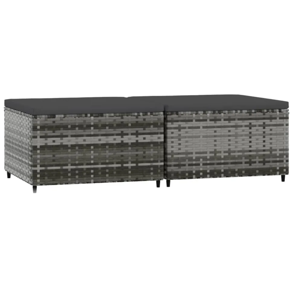 vidaXL Voetensteunen 2 st met kussens poly rattan grijs, foto 3