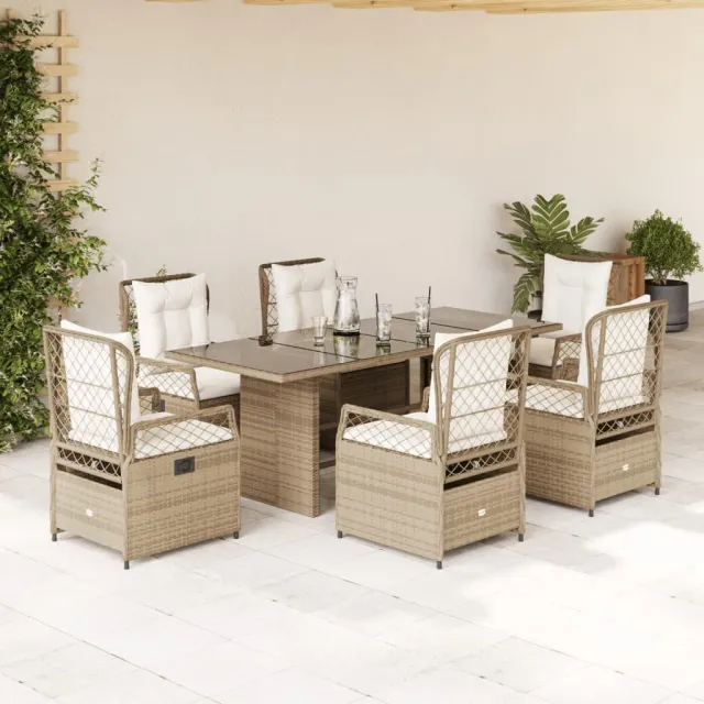 vidaXL 7-delige Tuinset met kussens poly rattan beige, foto 2