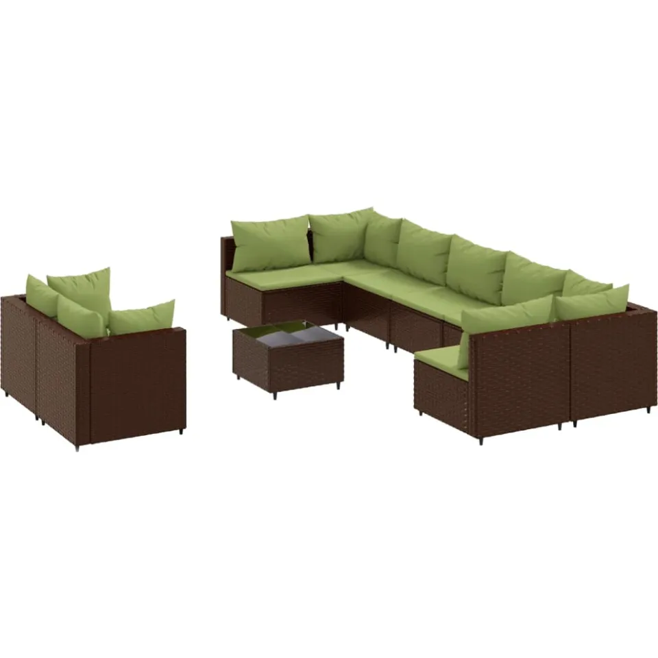 vidaXL 10-delige Loungeset met kussens poly rattan bruin