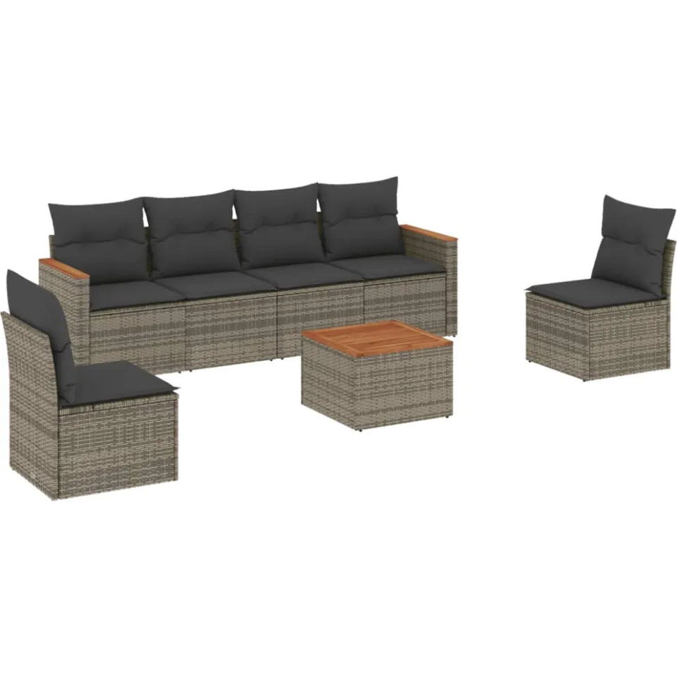 vidaXL 7-delige Loungeset met kussens poly rattan grijs, foto 3