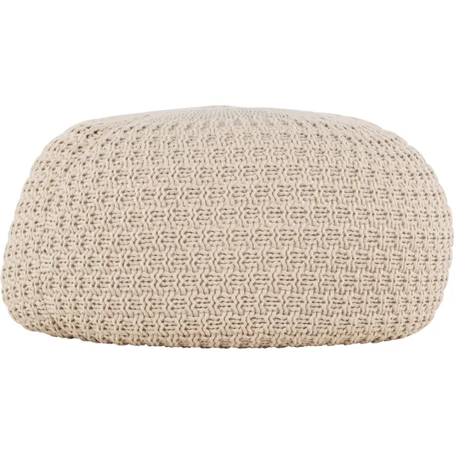 Nest living Sylvie Gevlochten Ronde Poef Beige - Voetenbank - Hocker - Stof - Ø 60 cm