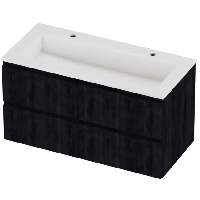 Proline Aristo Badmeubelset Polystone Elegant 2 Kraangaten 100x46x54 cm Glans Wit Charcoal Oak Eiken