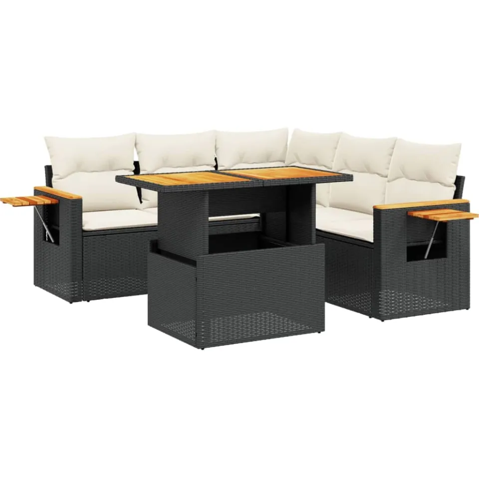 vidaXL 6-delige Loungeset met kussens poly rattan zwart