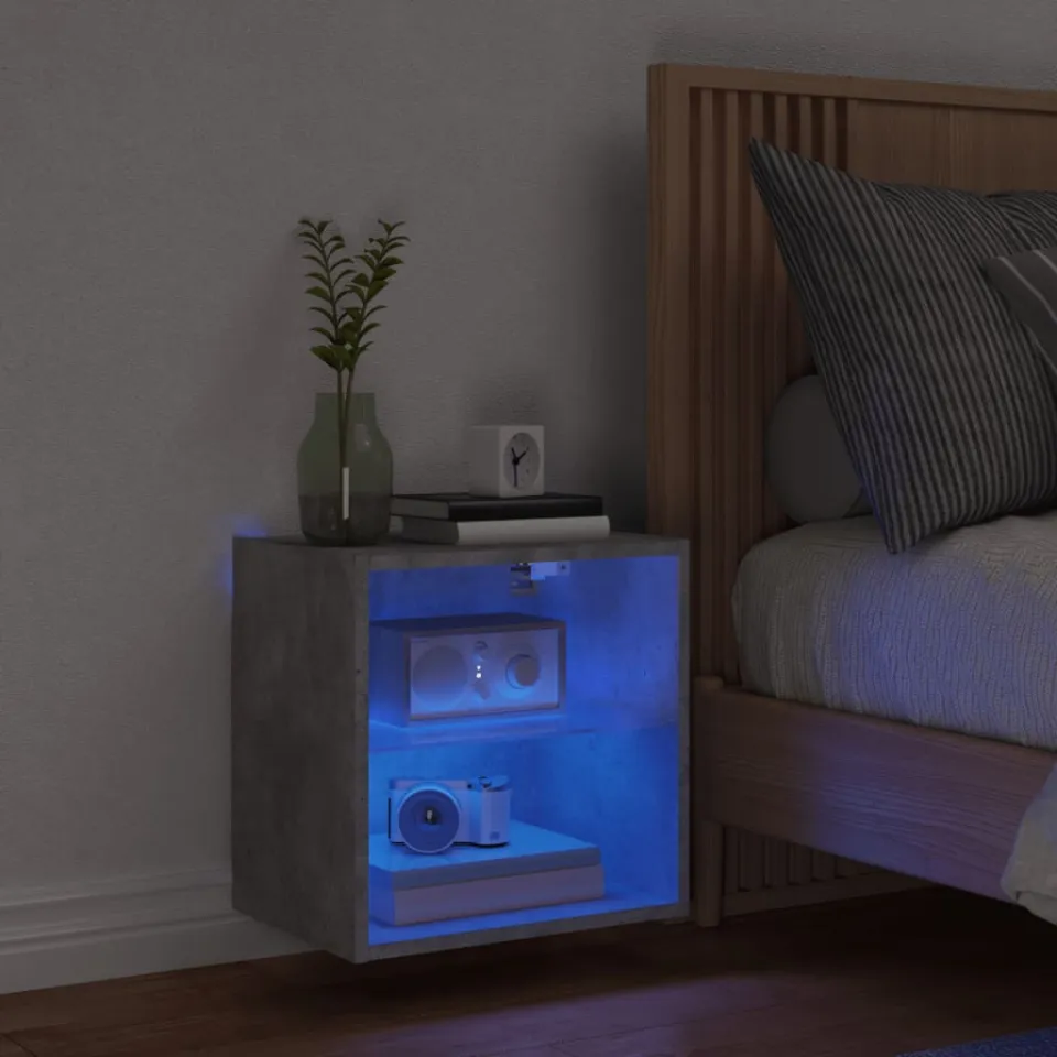 vidaXL Nachtkastje met LED's wandgemonteerd betongrijs grijs, foto 4