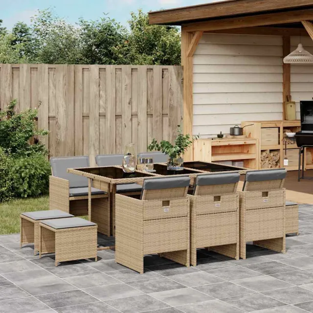 vidaXL 11-delige Tuinset met kussens poly rattan gemengd beige, foto 2