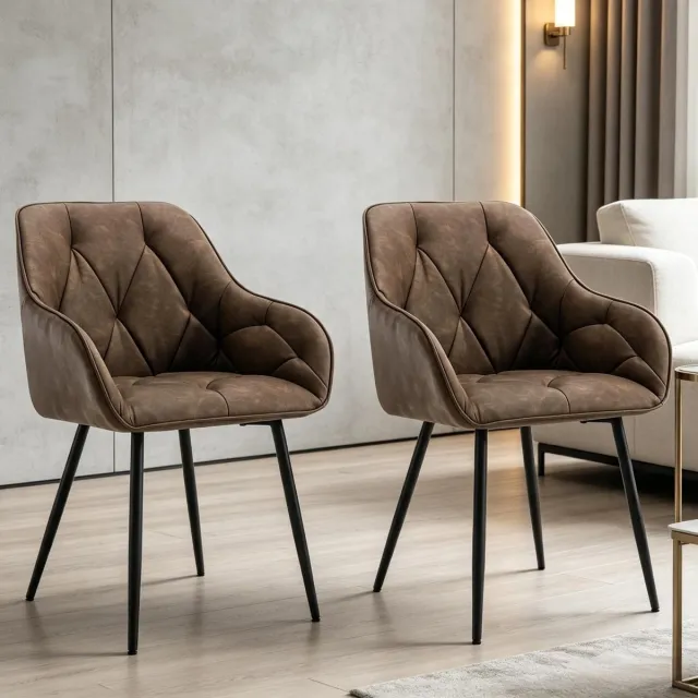 Welltin Moderne Eetkamerstoelen - Set van 2 - Ergonomische Rugleuning - Comfortabele Gestoffeerde Stoelen - Zachte Bekleding - Veelzijdige Keukenstoelen - Eetkamerstoelen - Woonkamerstoelen - Moderne Stoelen - Comfortabel Zitcomfort - bruin
