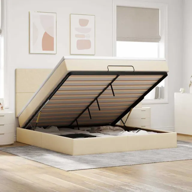 vidaXL Ottoman bed met matras en LED's 180x200cm stof crèmekleurig