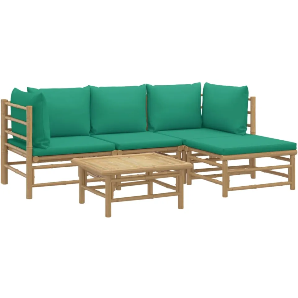 vidaXL 5-delige Loungeset met kussens bamboe groen Bruin