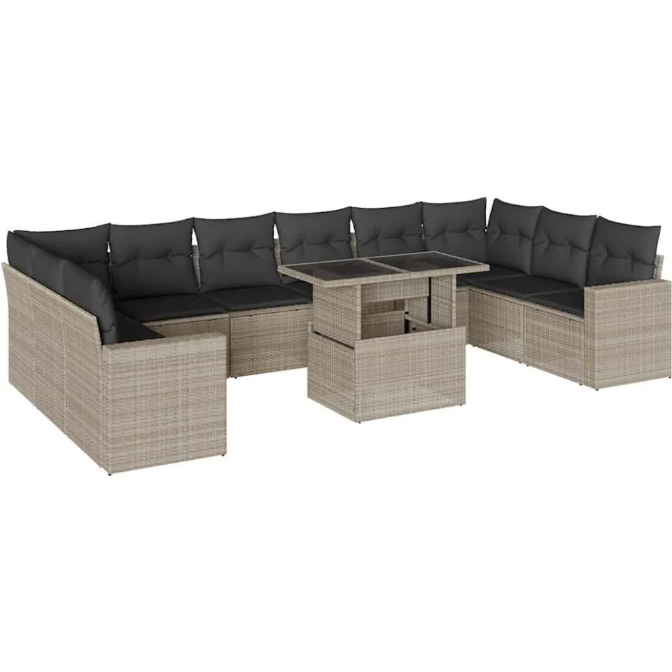 vidaXL 11-delige Loungeset met kussens poly rattan lichtgrijs grijs, foto 3