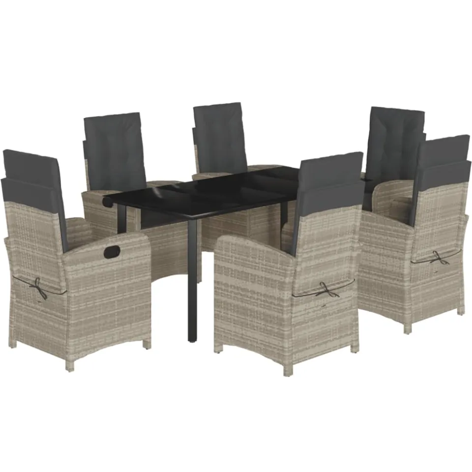 vidaXL 7-delige Tuinset met kussens poly rattan grijs