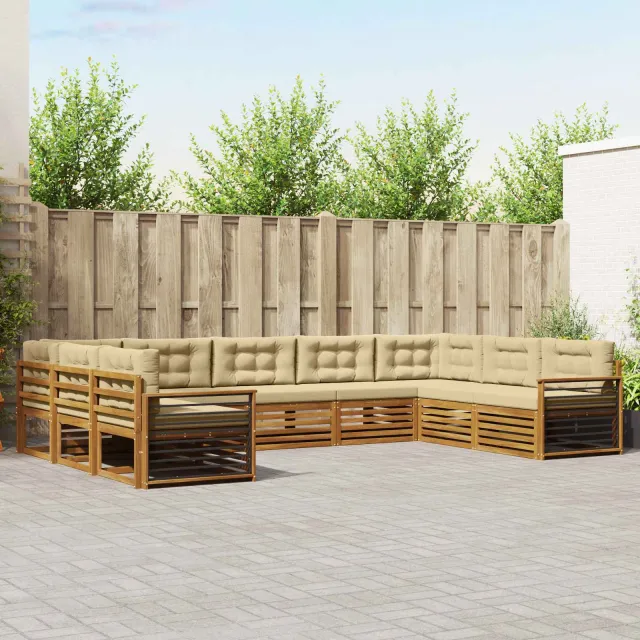 vidaXL Buiten bankenset 9 st 9-zits Natuurlijk en Beige