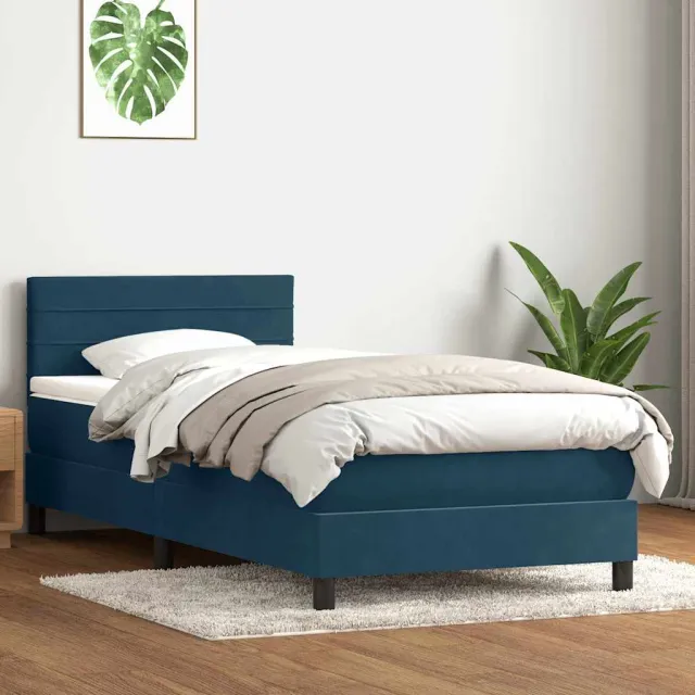 vidaXL Boxspring met matras fluweel donkerblauw 80x220 cm blauw