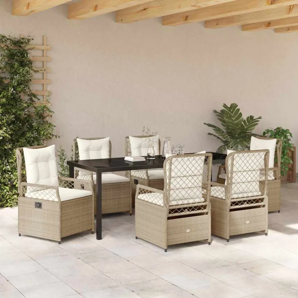 vidaXL Tuin eettafelset 7 st Beige en Crème Wit poly rattan, foto 3
