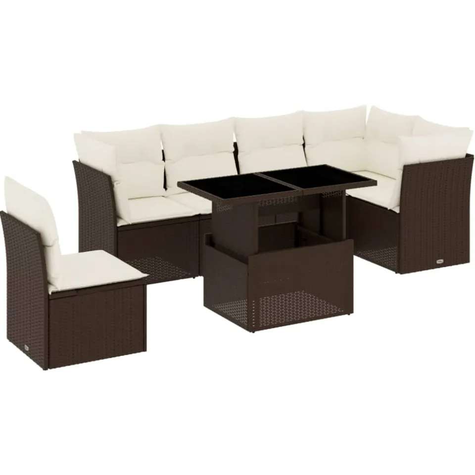 vidaXL 7-delige Loungeset met kussens poly rattan bruin