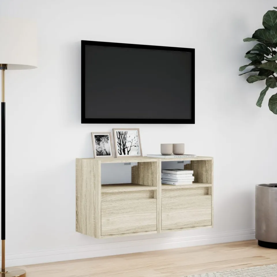 vidaXL Tv-wandmeubels met LED 2 st 41x31x45 cm sonoma eikenkleurig, foto 2