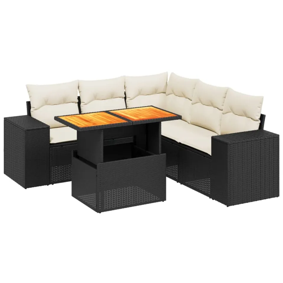 vidaXL 6-delige Loungeset met kussens poly rattan zwart