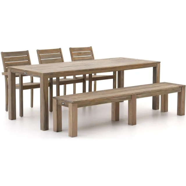 ROUGH Furniture ROUGH-S 220cm dining tuinset met bank 5-delig stapelbaar bruin, foto 2